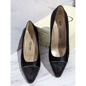 St. John Vintage Women's 6B Black Satin Pumps Paillette on toe